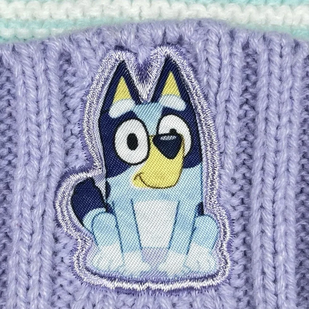 Disney Bluey Beanie Hat Rainbow Stripes Pom Pom Size 2T - 5T Winter‎ Snow Ski